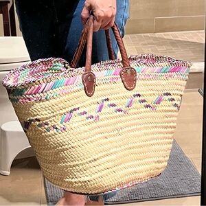 French Market Straw Basket with Colour Accents